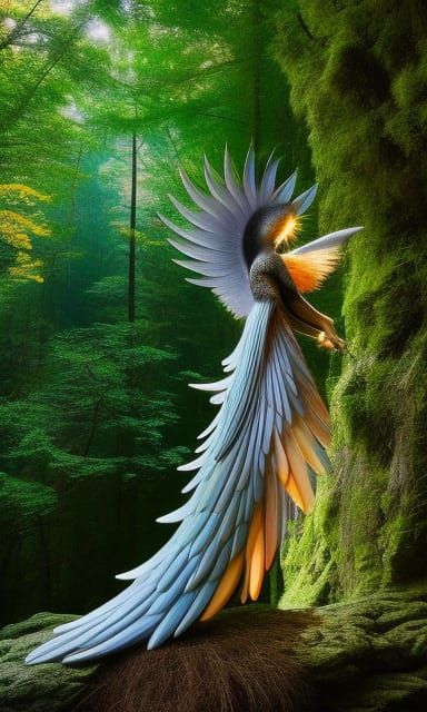 Surreal Swallow-Woman Hybrid in Sun and Moon Star