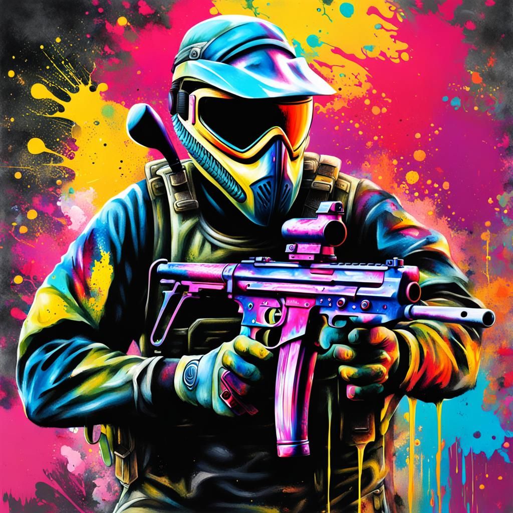 Paintball Warrior in Graffiti Splash Art Style