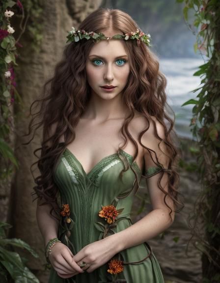 Half-Elf Druidess Portrait with Flowing Hair