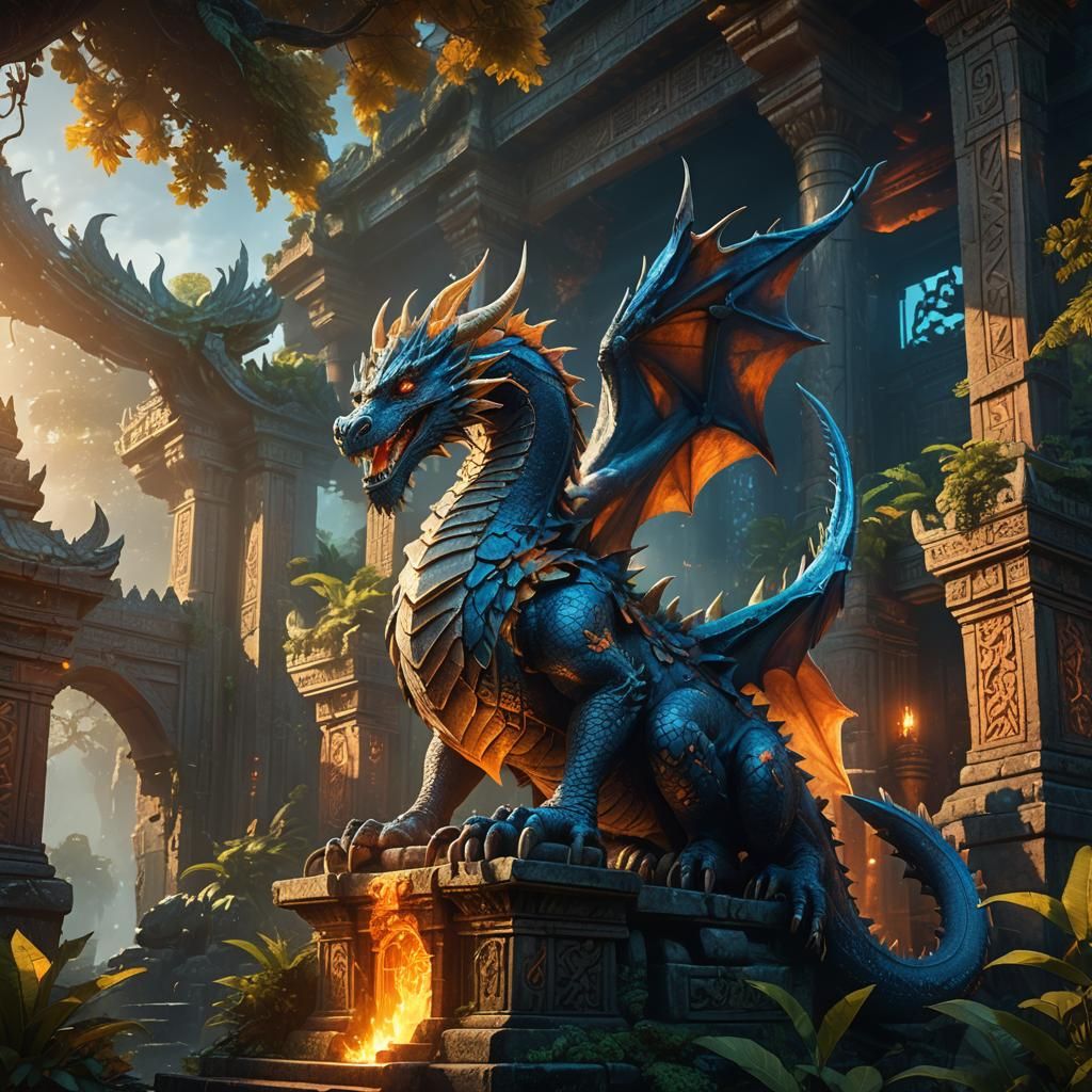 Majestic Dragon Guardian in Ancient Temple