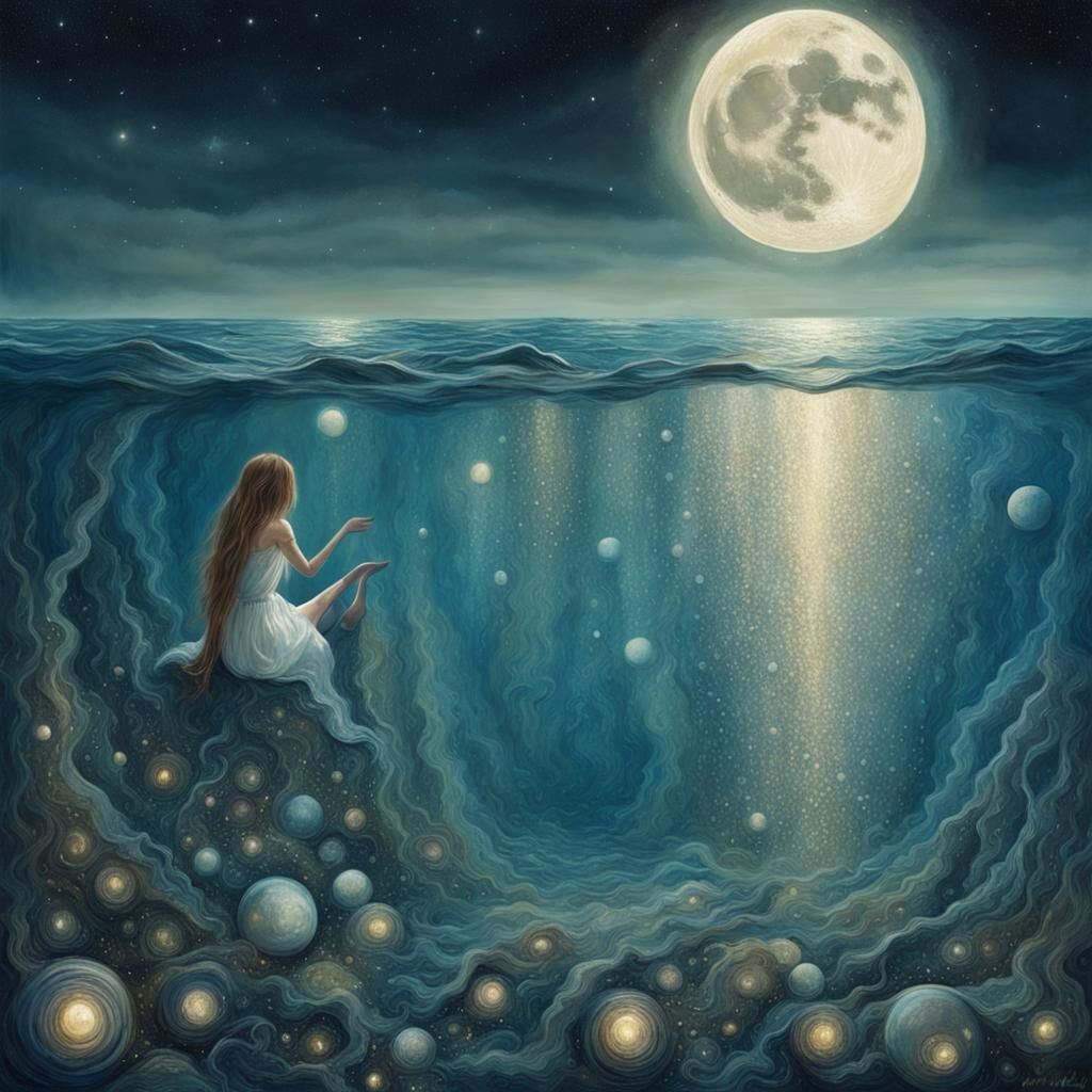 Surreal Moon Shines Brightly Underwater
