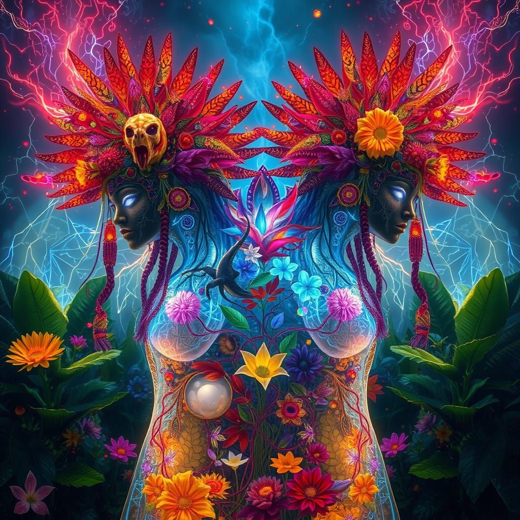 Mystical Light Code Technician in Dreamlike Botanical Realm