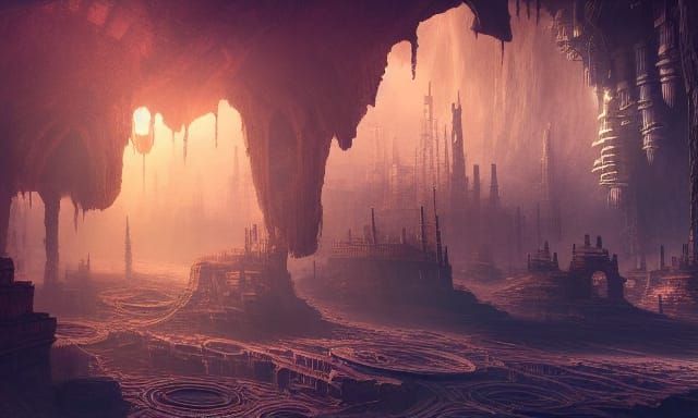 Fantastical Underground City in a Cavernous System