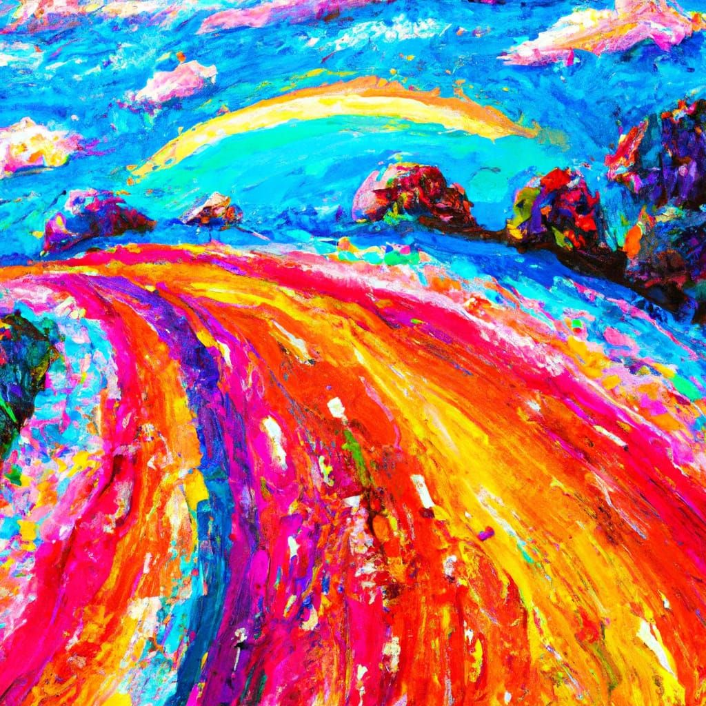 Rainbow Road as Impasto Oil Painting