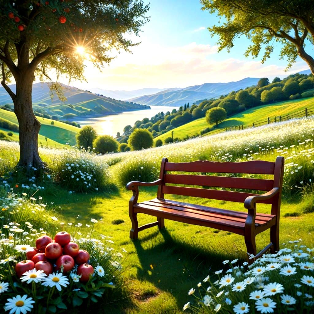 Vibrant Orchard Landscape in Alcoholic Inks Style