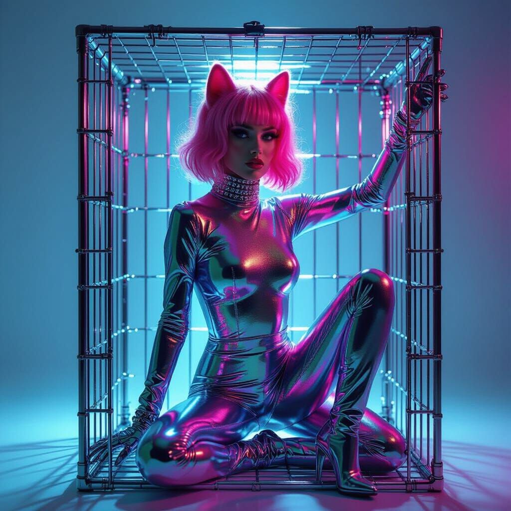 Magician's Assistant in Puppy Cage, Newton and Artgerm Style