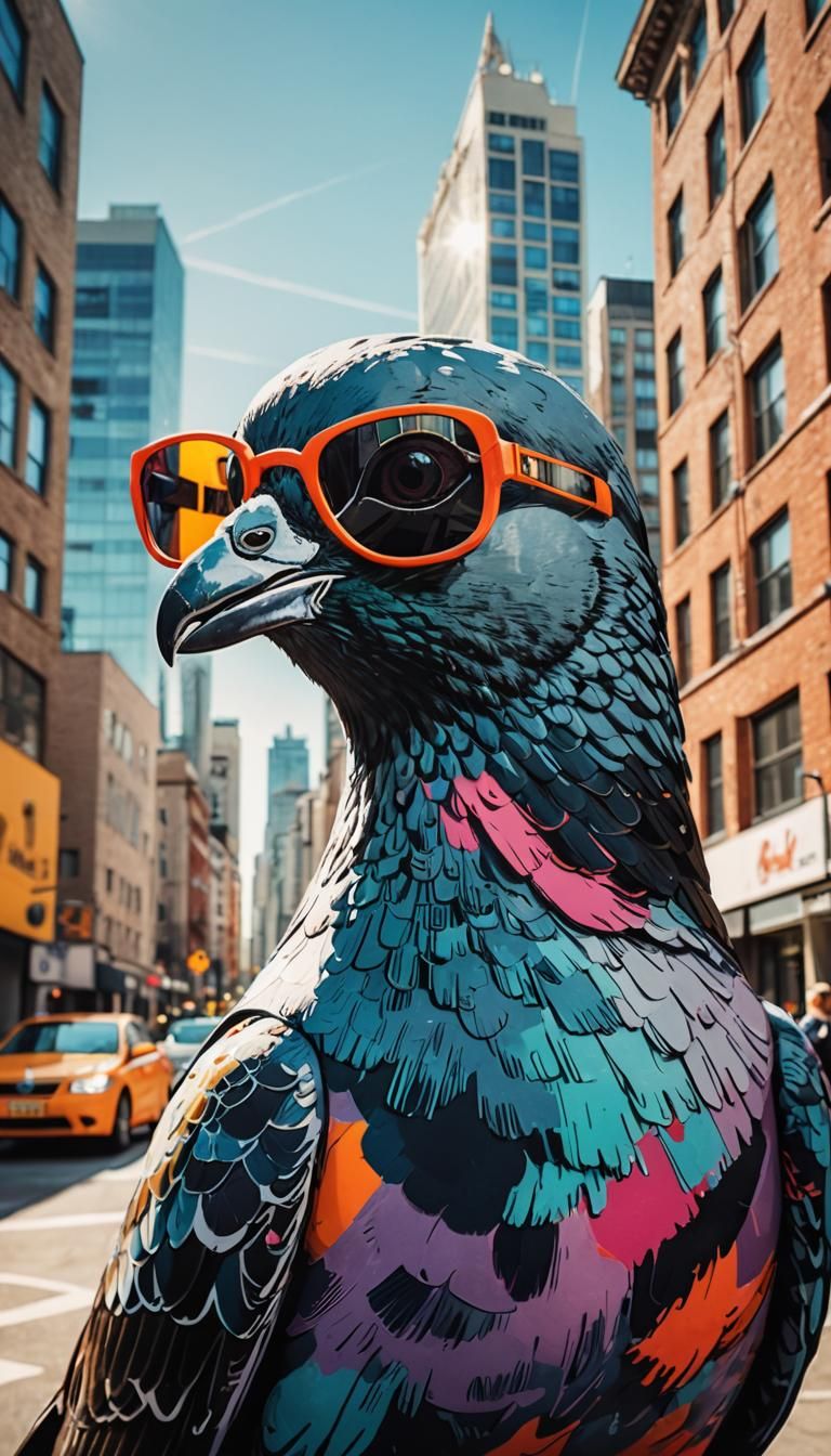 Pigeon with Sunglasses in Warhol-Inspired Pop Art