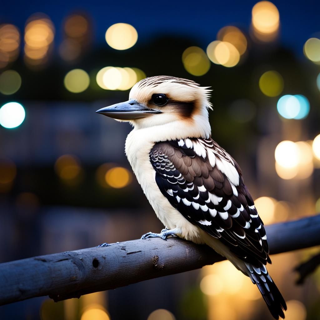 Kookaburra in City Lights at Night