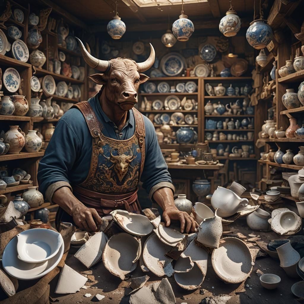 Smashed Pottery Shards and Broken China