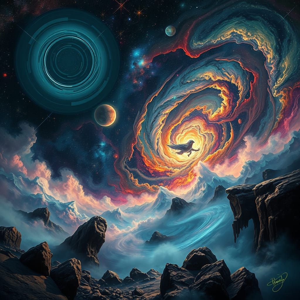 Vibrant Cosmic Landscape Inspired by Expressive Brushstrokes