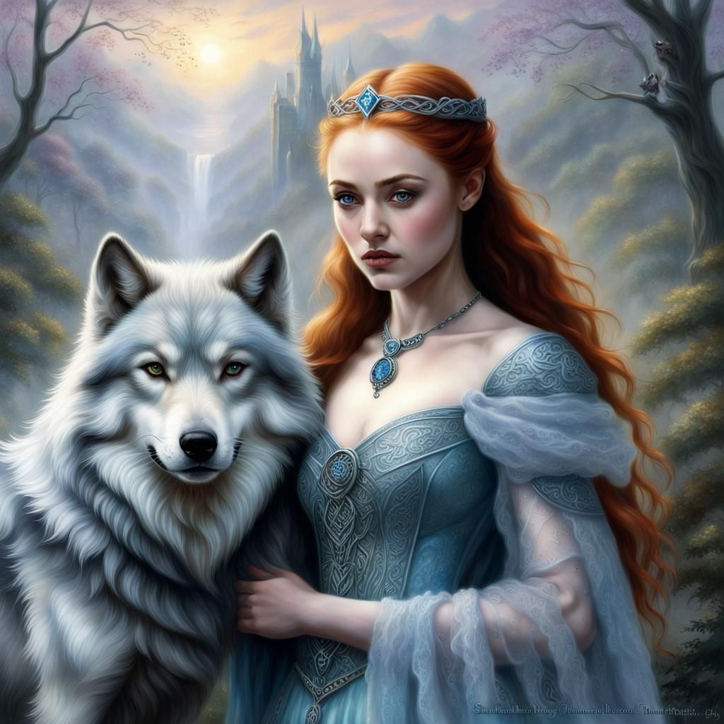 Sansa Stark as Celtic Princess with Wolf