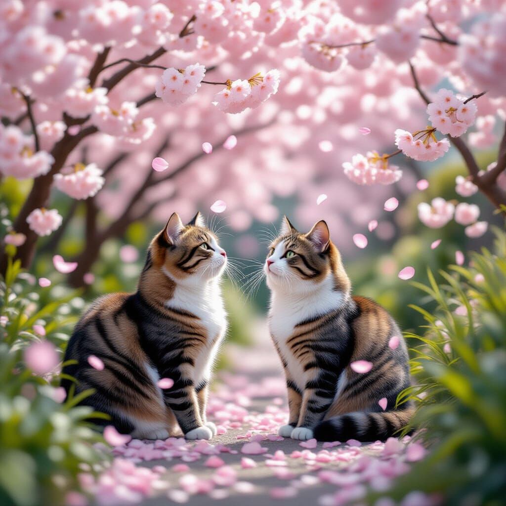 Cat in Cherry Blossom Garden: Cinematic Style