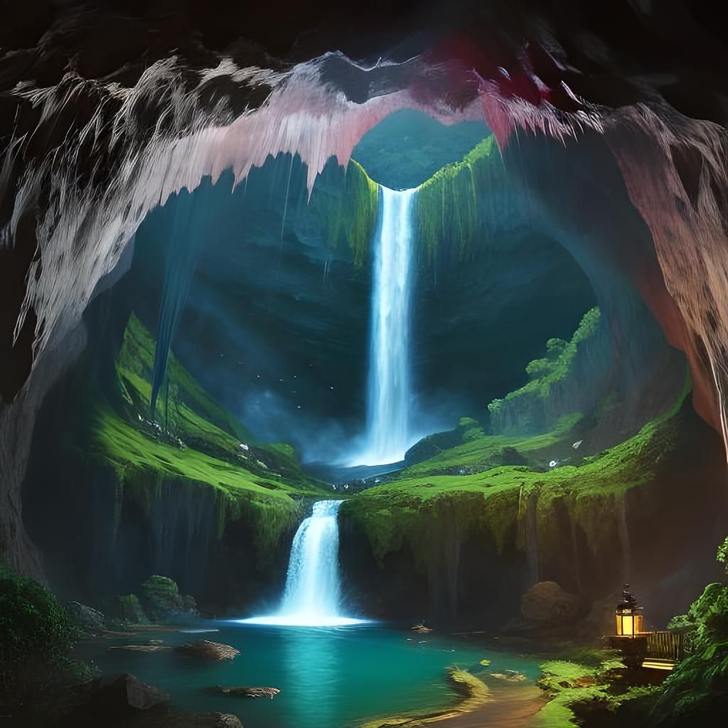 Lush Waterfall Hidden in Mountain Cave