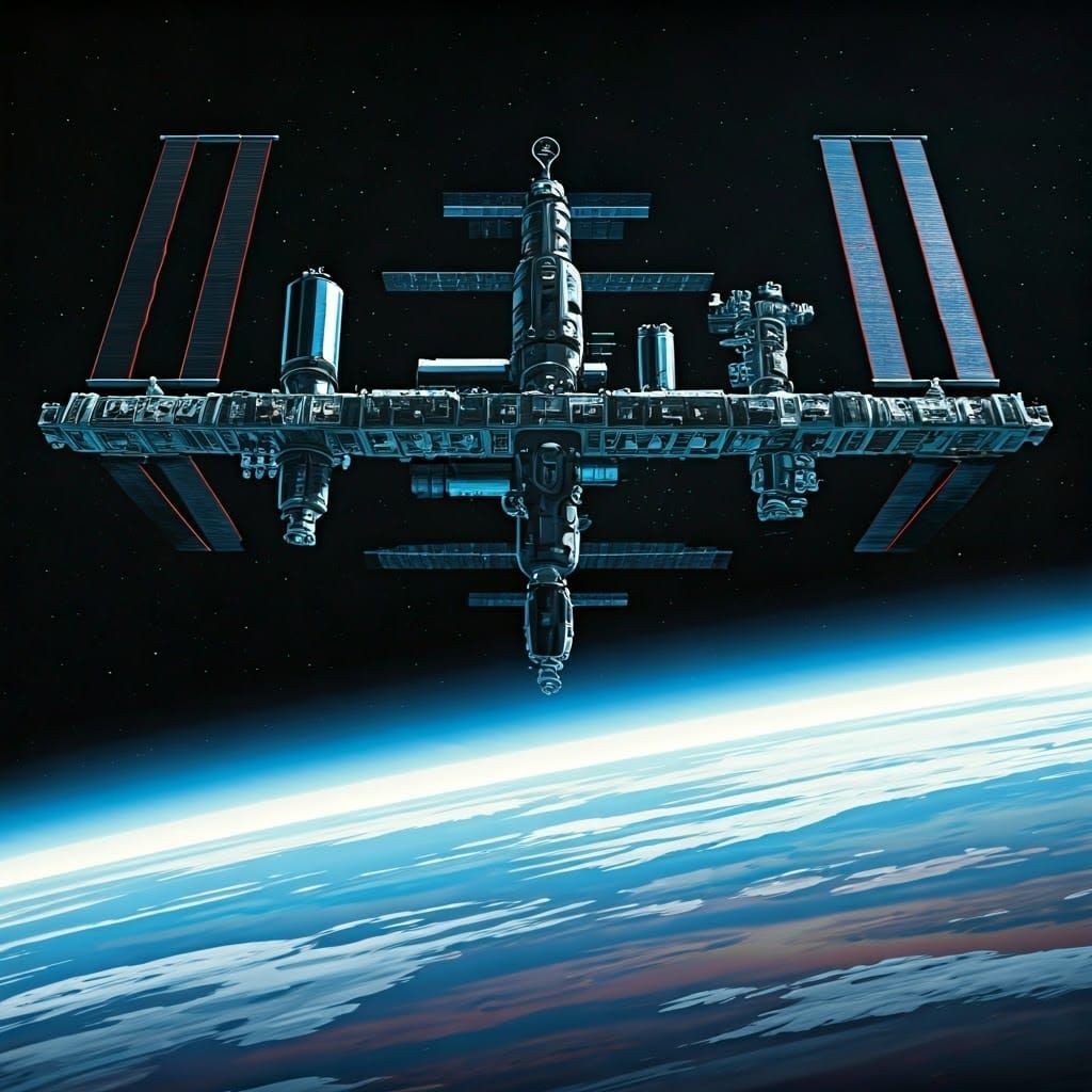 ISS in Orbit: A Comic Book Style Illustration