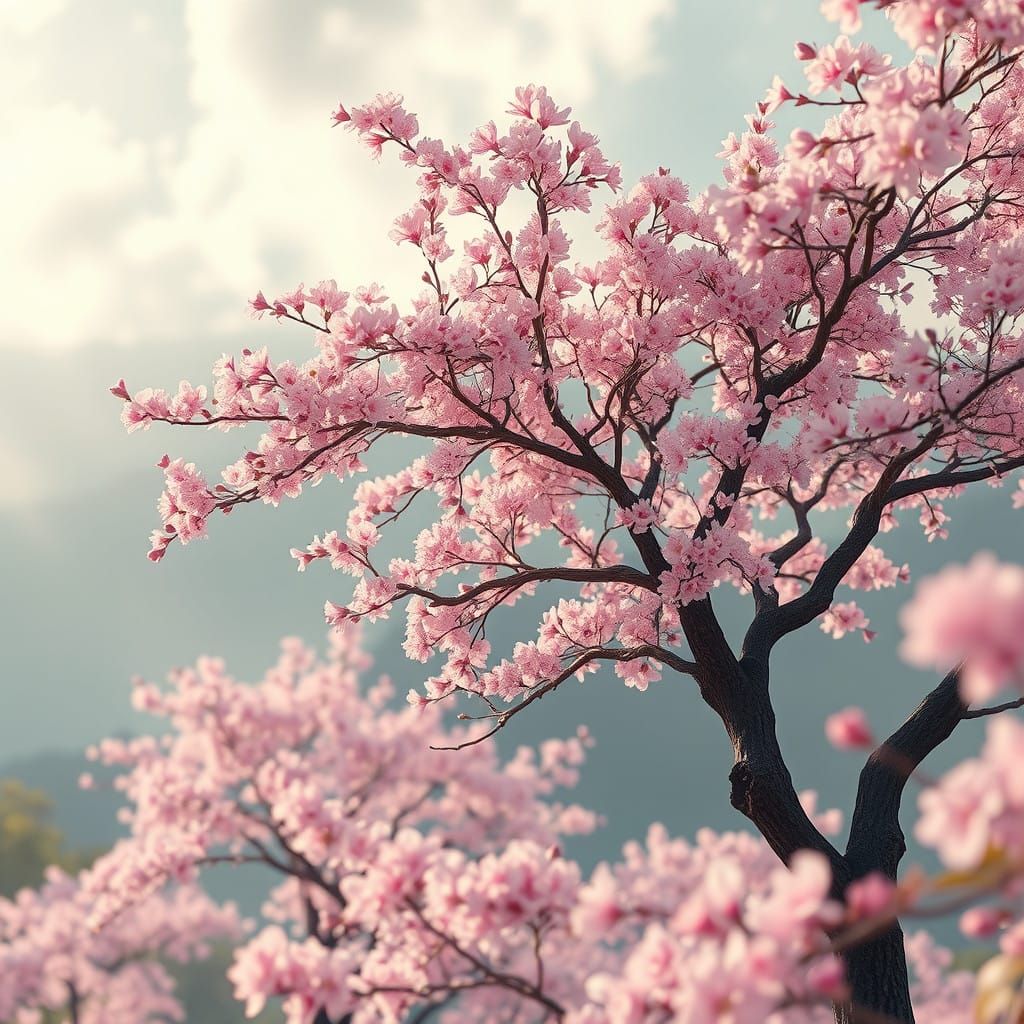 Vibrant Sakura Trees in a Japanese Landscape