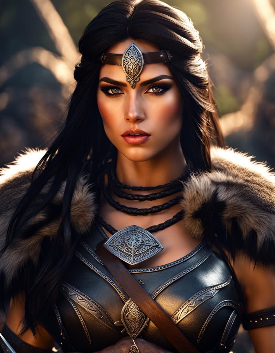 Fierce Fantasy Female Warrior in Photorealistic Detail