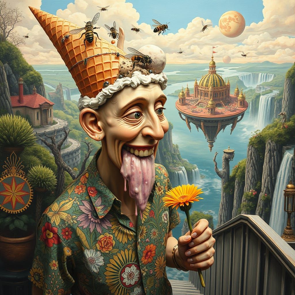 Psychedelic Floating Water City in Oil Painting Style