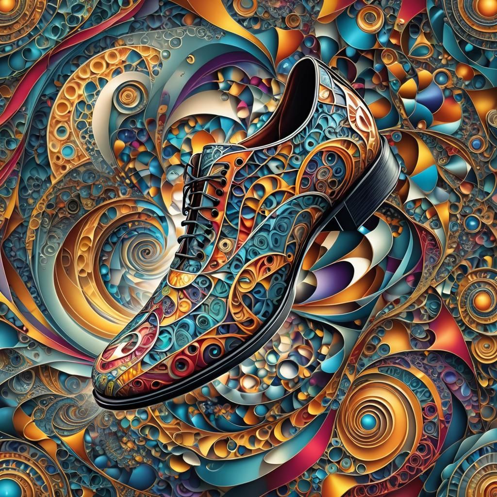 Floating Shoe in Fractal Vortex: Abstract Vector Art
