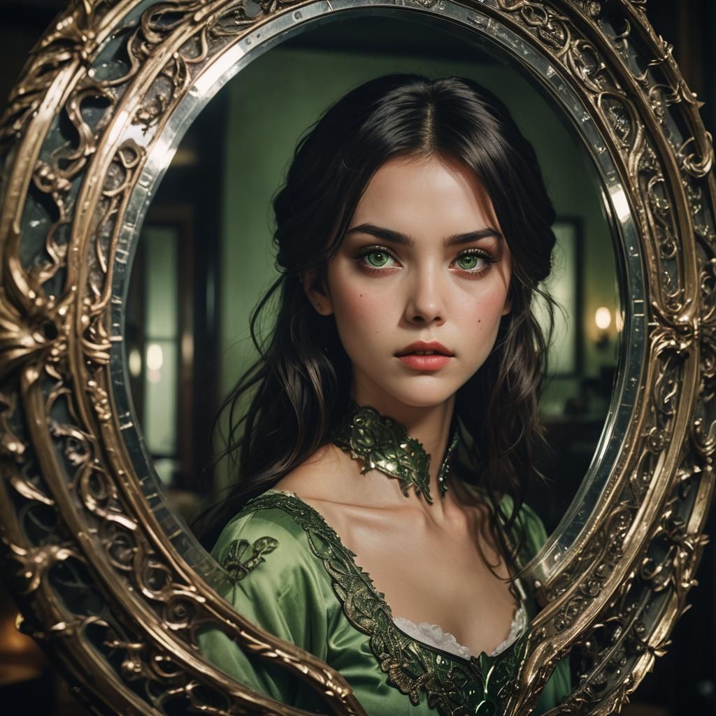 Woman Gazing in Mirror: Cinematic Anime Art