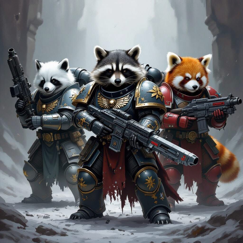 Space Marine Warrior Team: Raccoon, Fox, and Red Panda