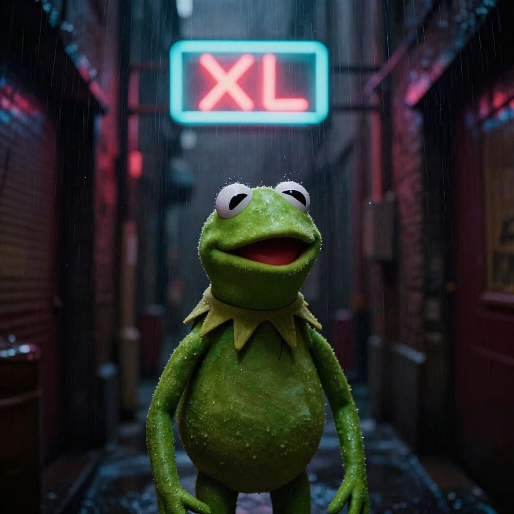 Kermit the Frog in Neon Alleyway