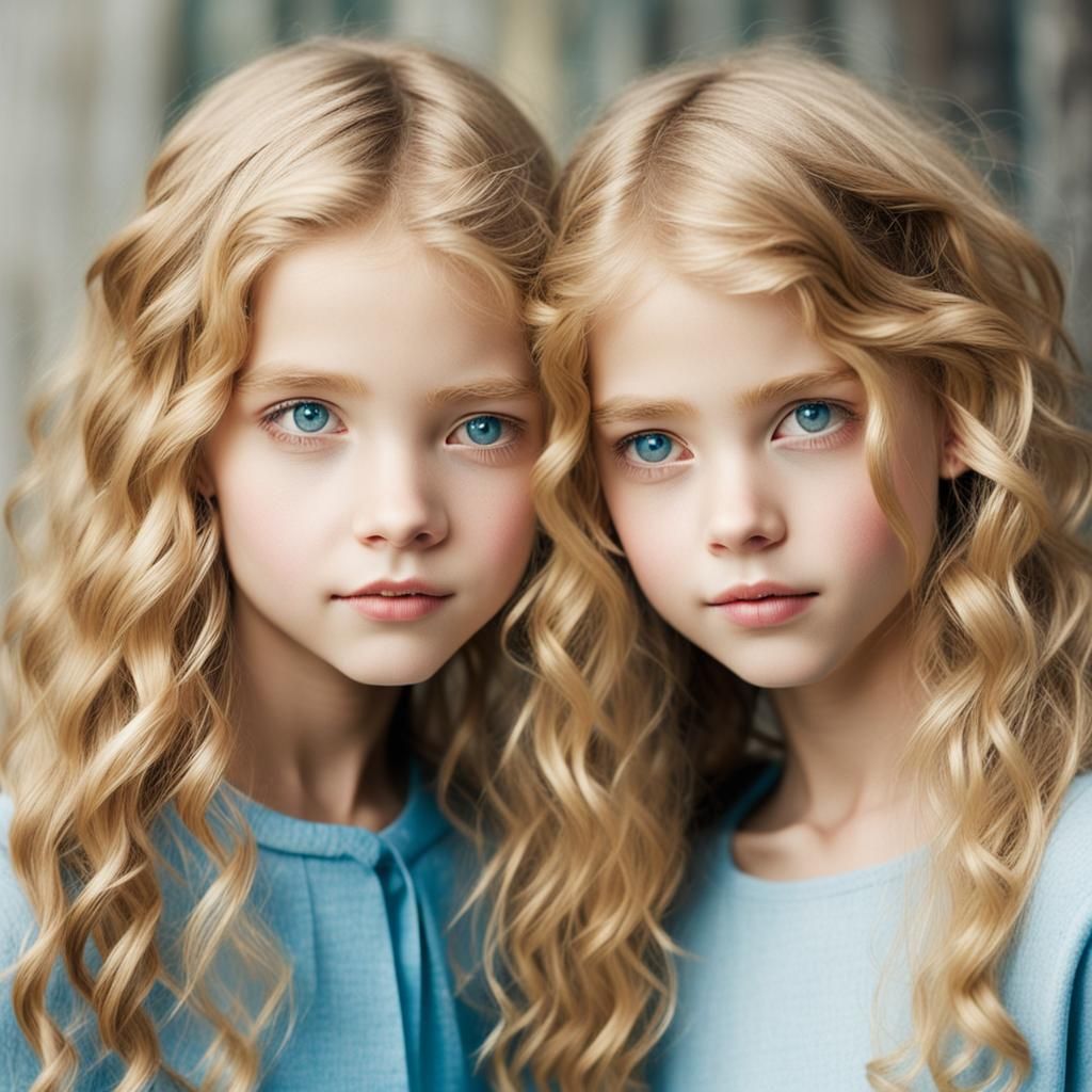 Twin Girls with Blonde Hair and Blue Eyes