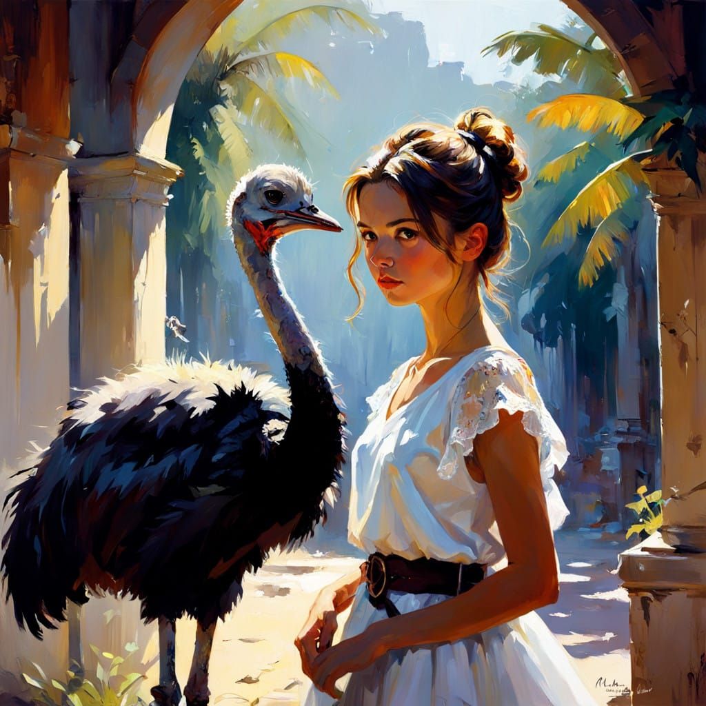 Fantasy, ostrich, shadow puppets, vectored art, sharp contrast Michael Garmash