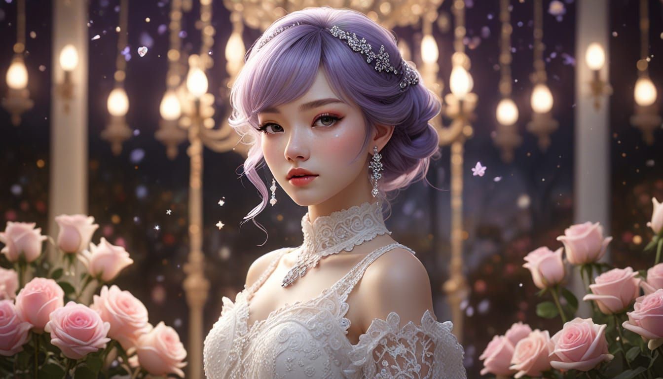 Mesmerizing K-Pop Idol in Lace Dress Concept Art