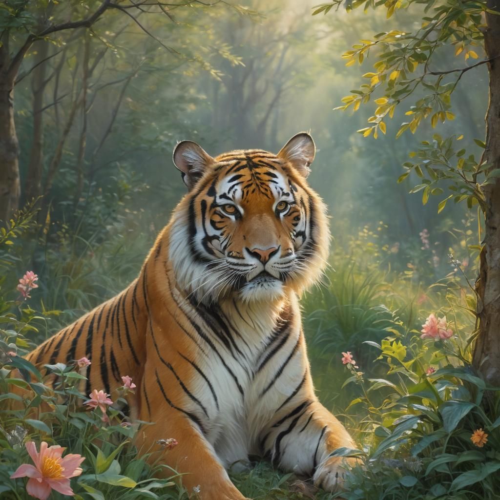 Tiger in Forest Glade: New-Impressionist Style