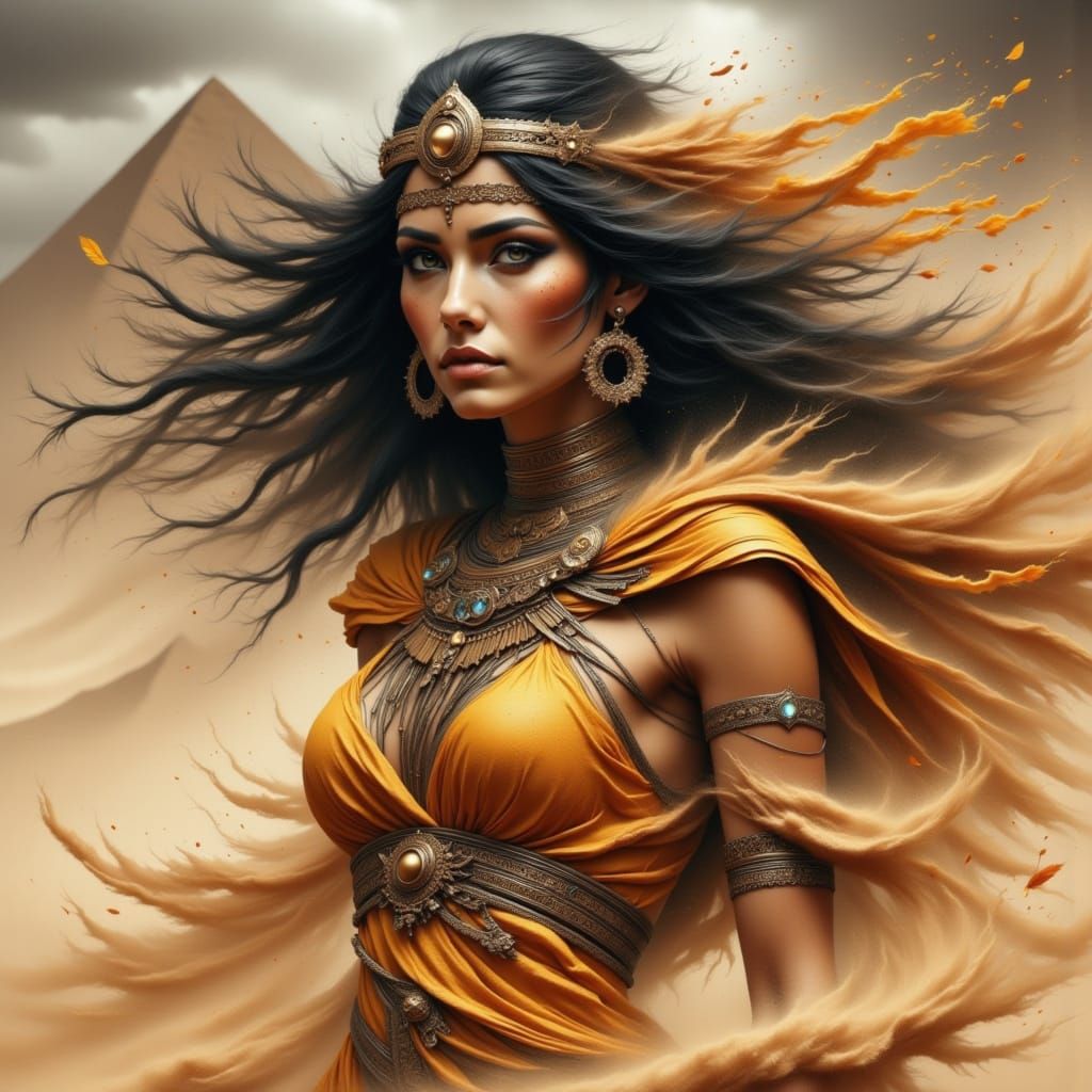 Egyptian High Priestess in a Desert Landscape