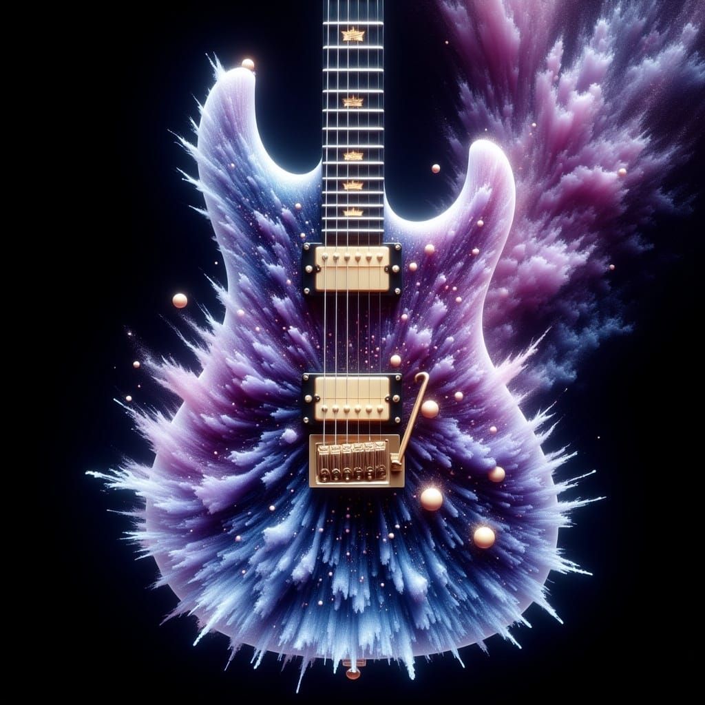 Cosmic Glass Guitar: A Hyperrealistic Double Exposure