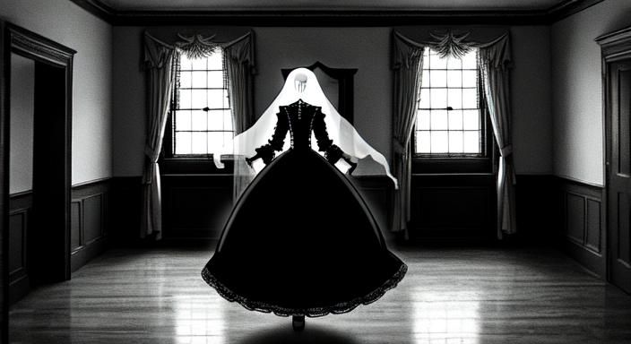 Gothic Ghost in Dress Floats Anxiously