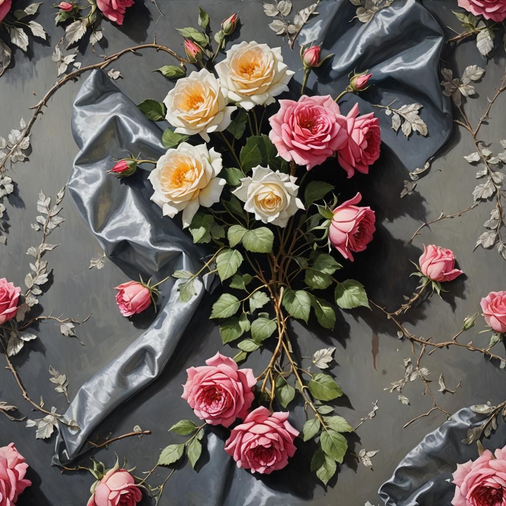Velvet, Silver, and Rose Oil Painting