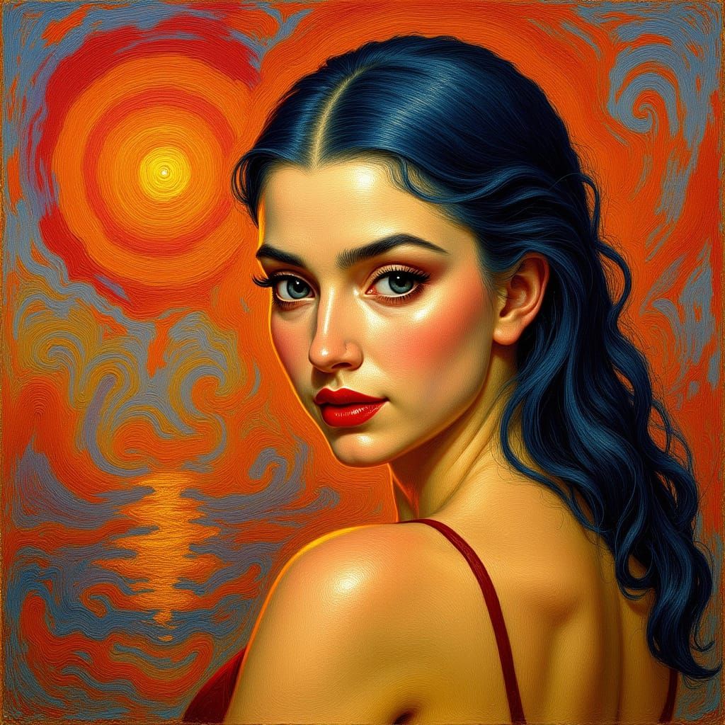Stunning Woman with Impasto Brushstrokes and Neon Lighting