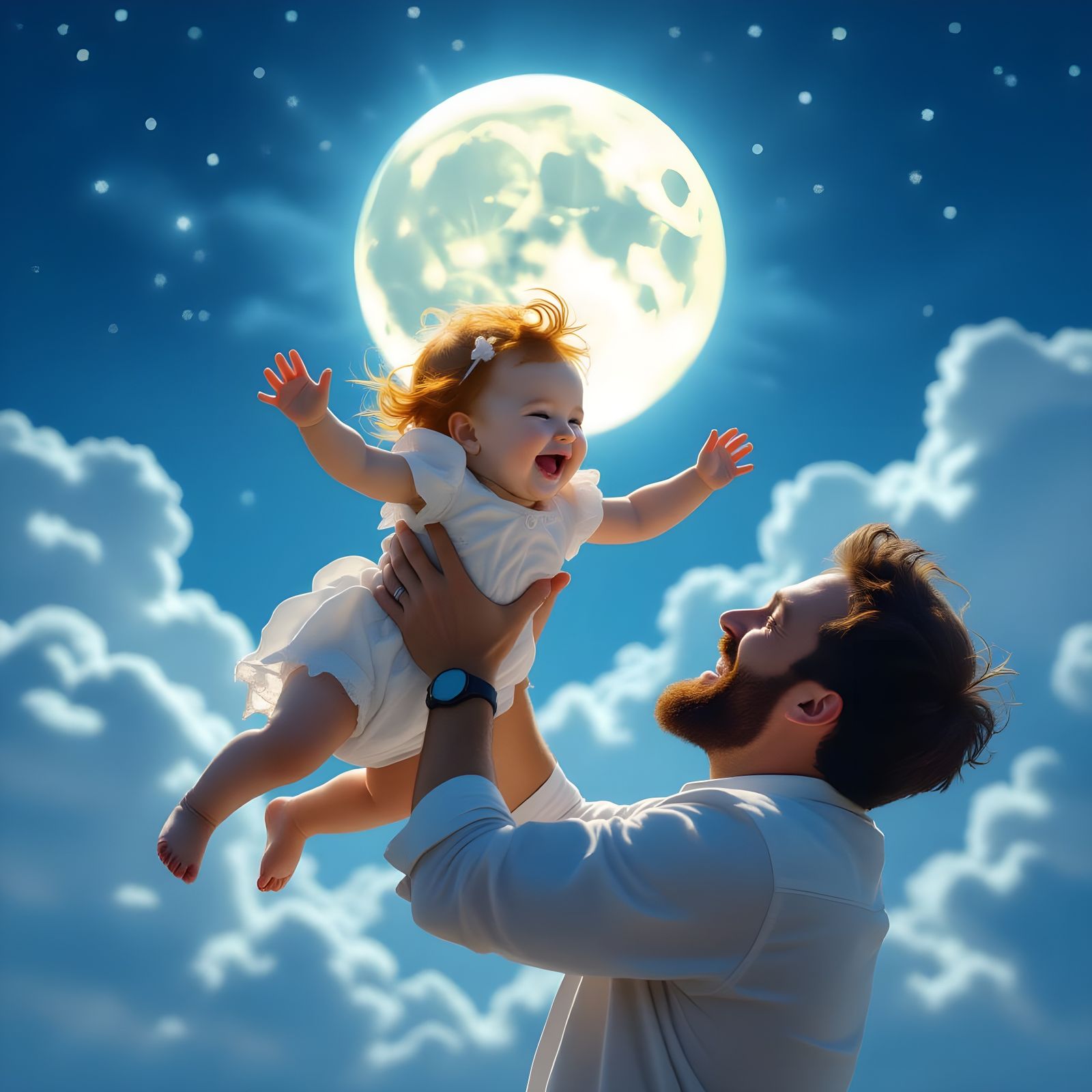 Redhead Baby Girl Laughing in Moonlight