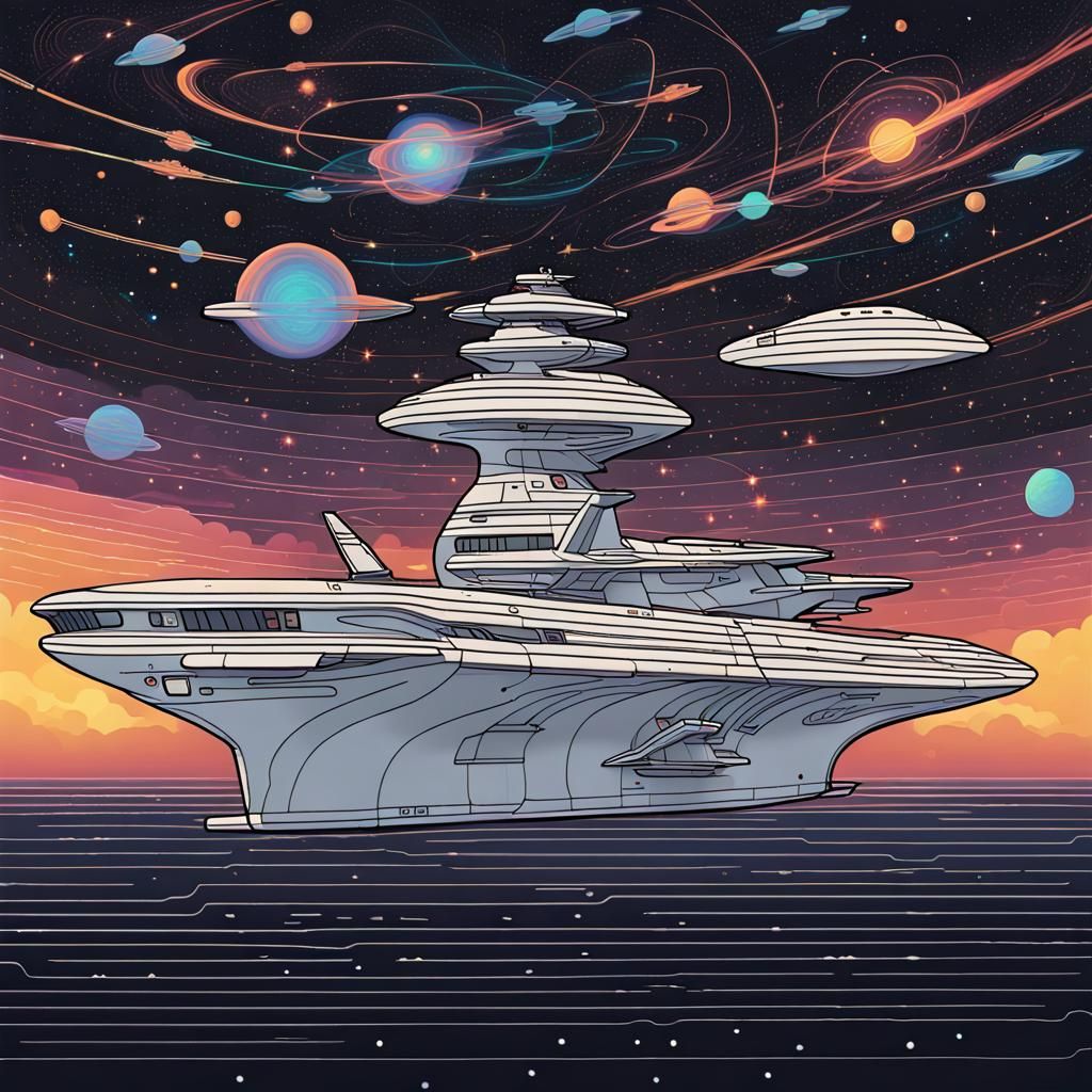 Galactic Federation Aircraft Carrier in Line Art