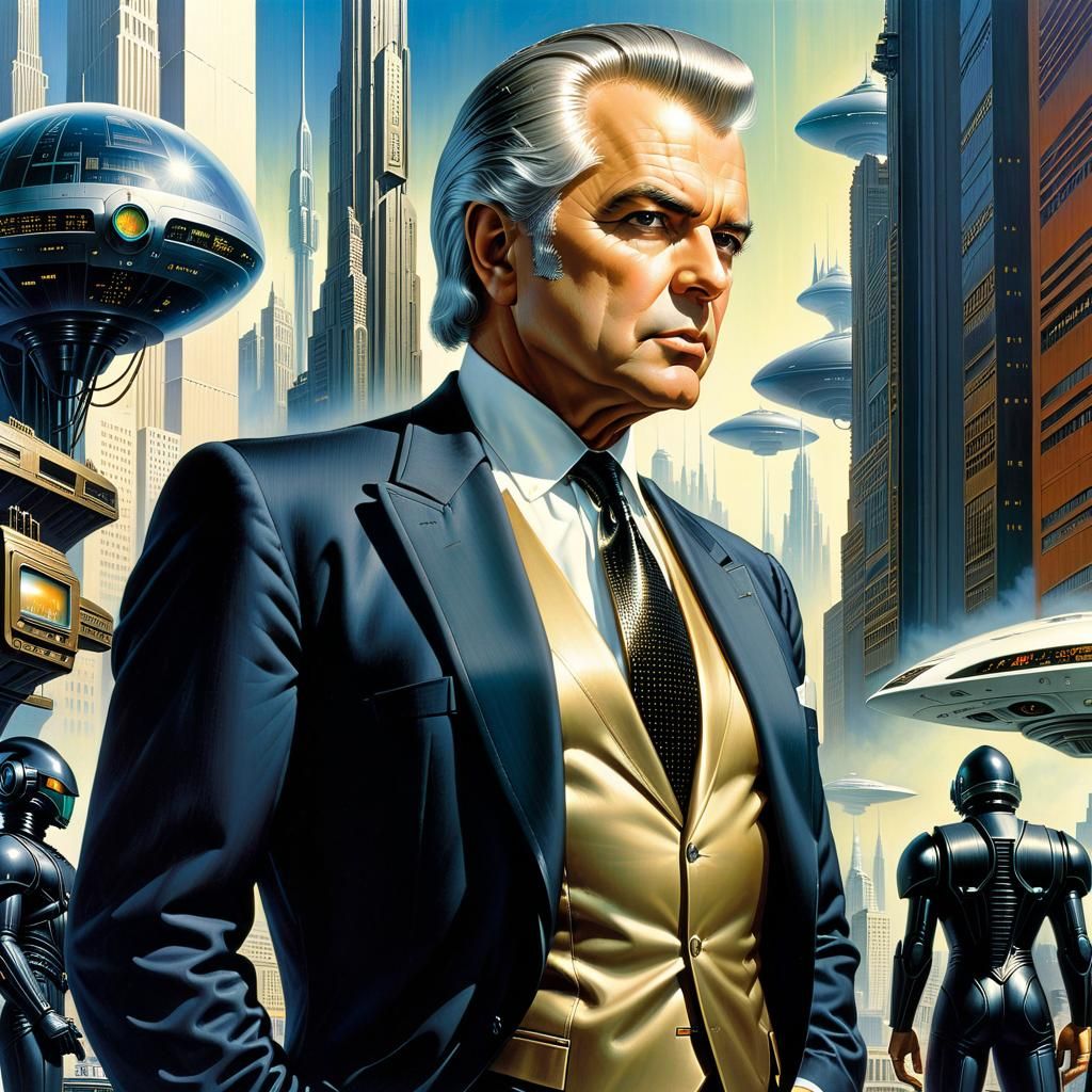 Retro-Futuristic Businessman in Techno City Portrait