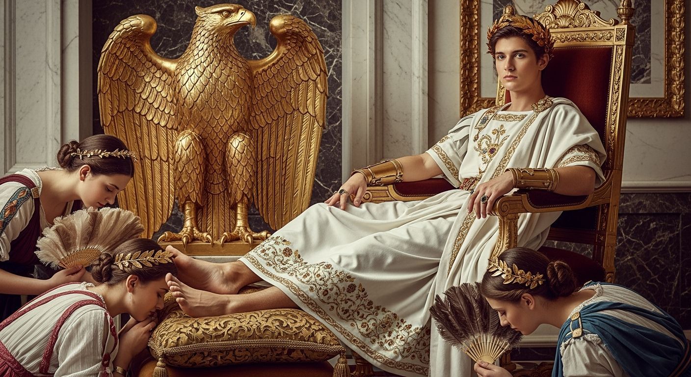 Young Roman Emperor on Golden Throne, Baroque Style