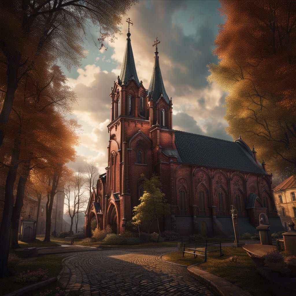 Neogothic church in Prussian town