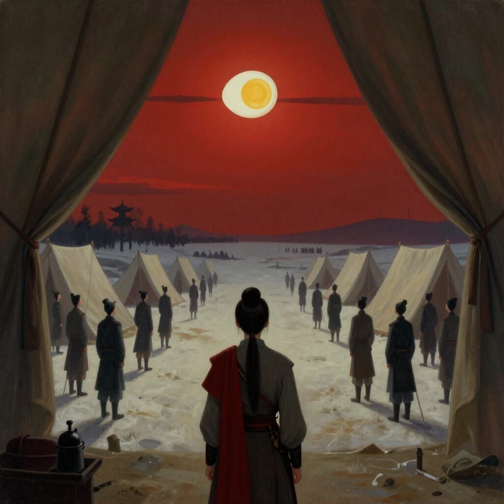 Surreal Winter Battlefield in Dreamlike Movie Illustration S...