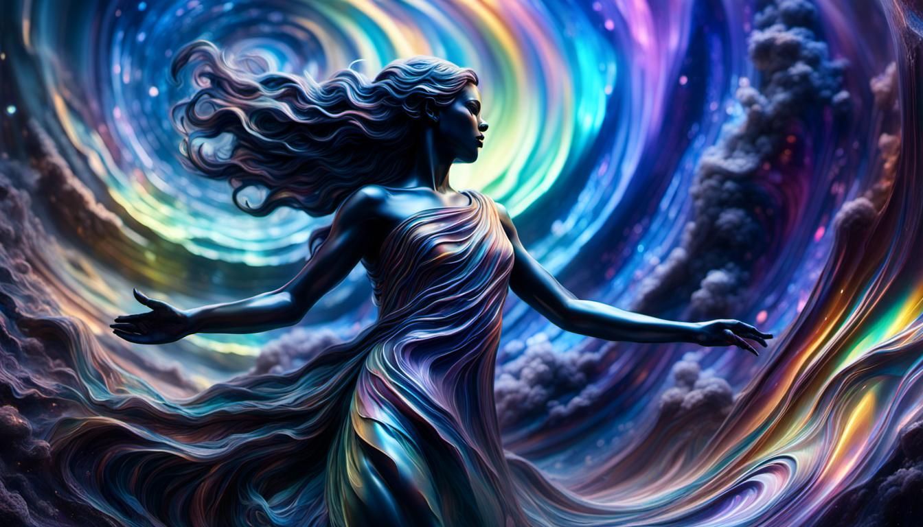 Ethereal Cosmic Muse in Starry Rainbow Skies