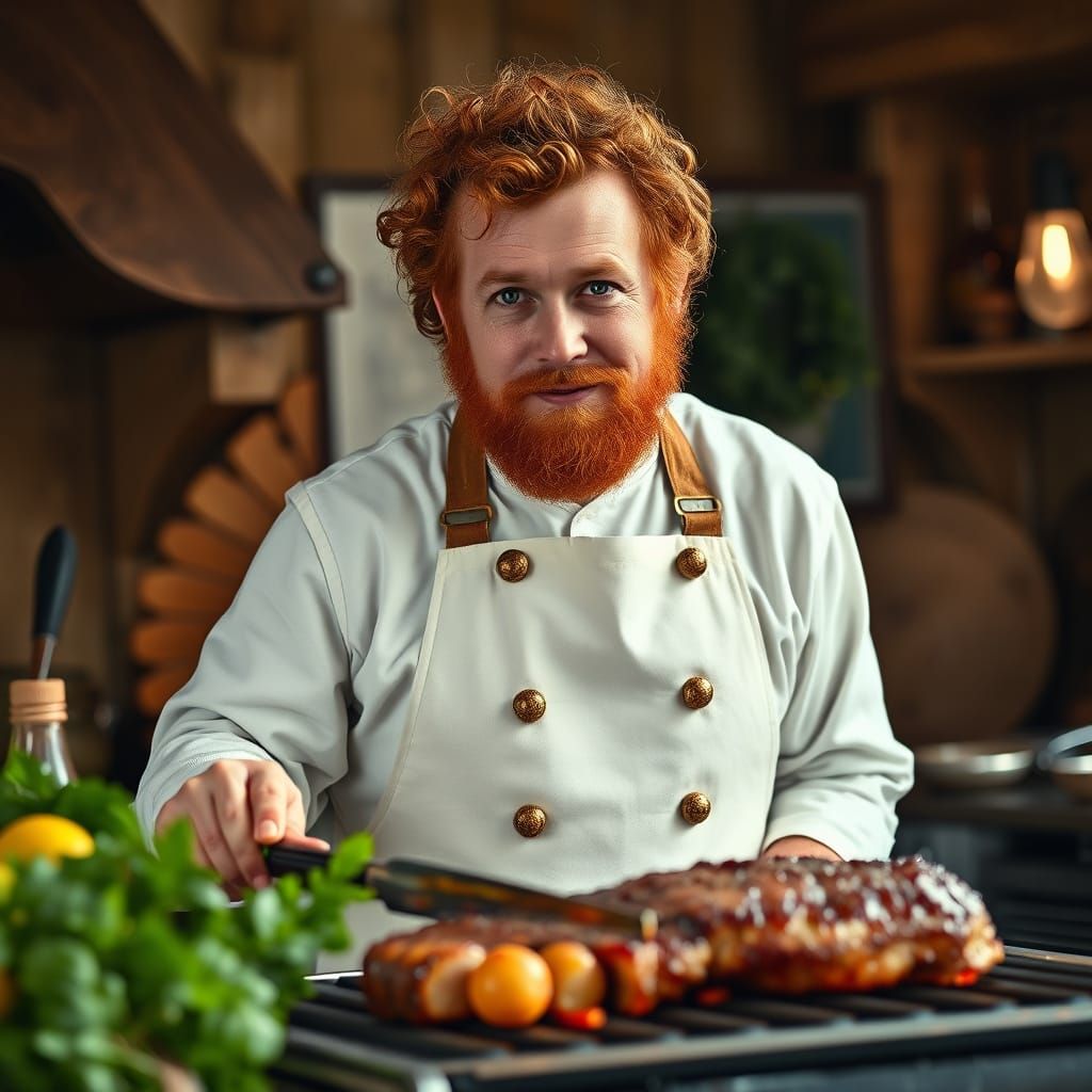 Hobbit Chef Prepares Steak in Rustic Kitchen