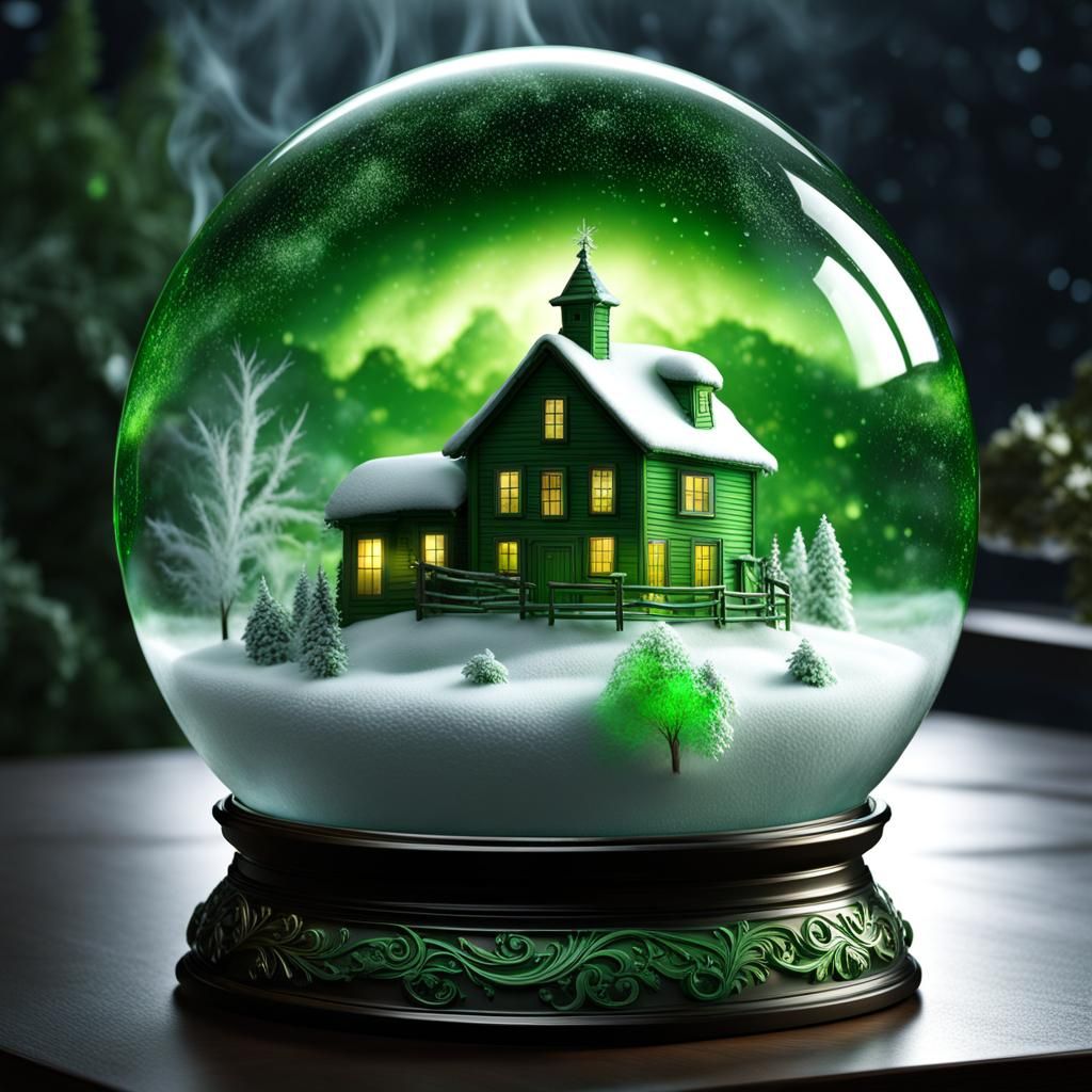 Winter Farm Scene in Glass Snowglobe with Cosmic Energy