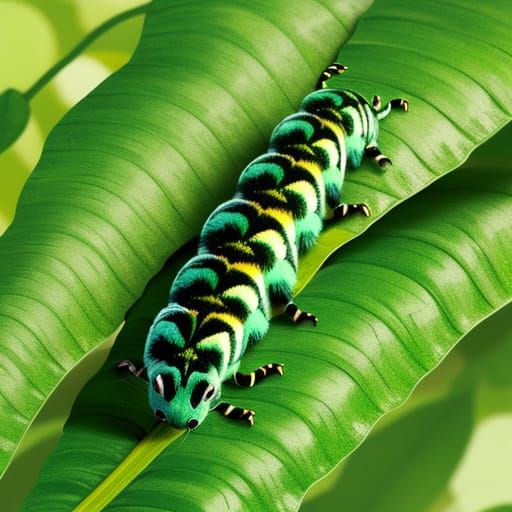 Whimsical Caterpillar on Leaf in Pastel Colors
