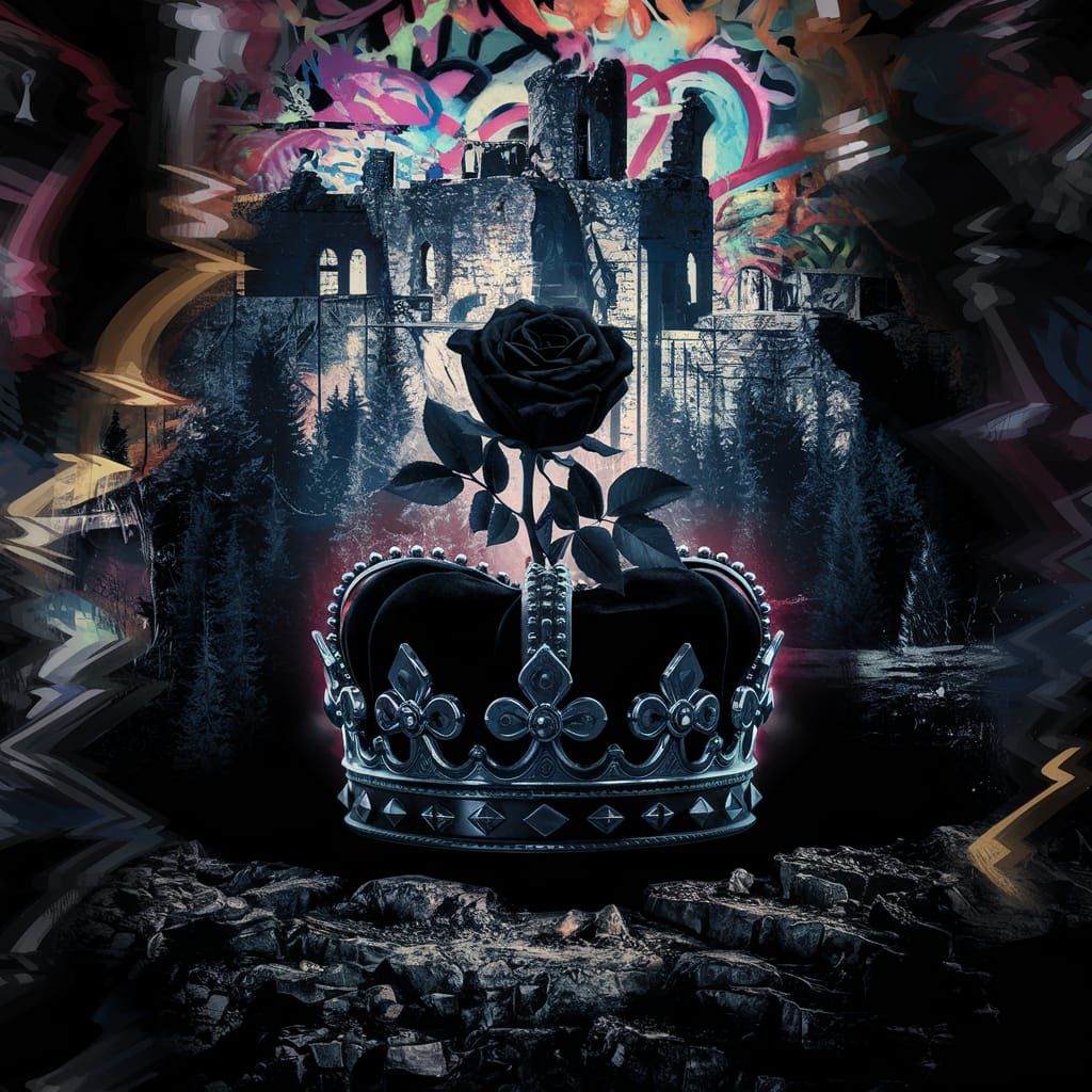 Black Rose on Crown in Ruined Castle