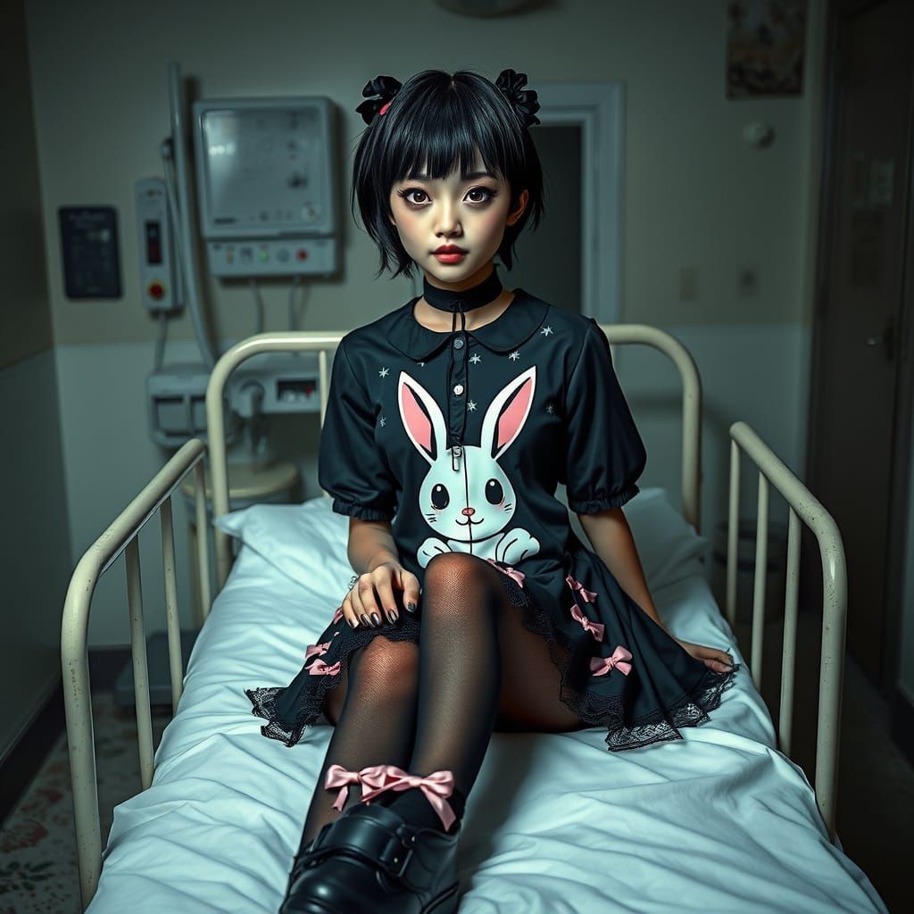 Yami Kawaii Fashion in Abandoned Hospital Setting