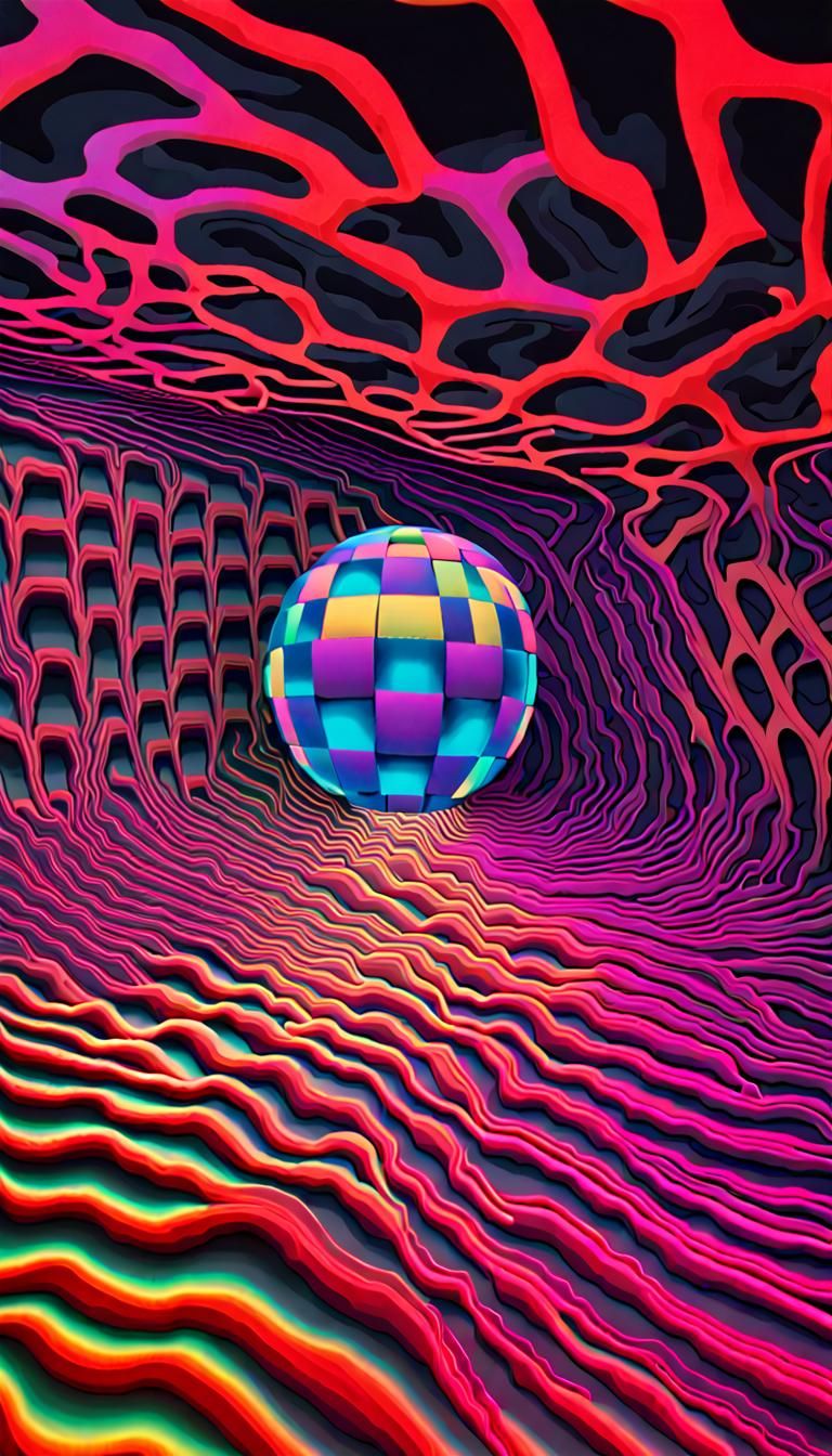 Sphere's Topographic Transformation in Psychedelic Art Deco