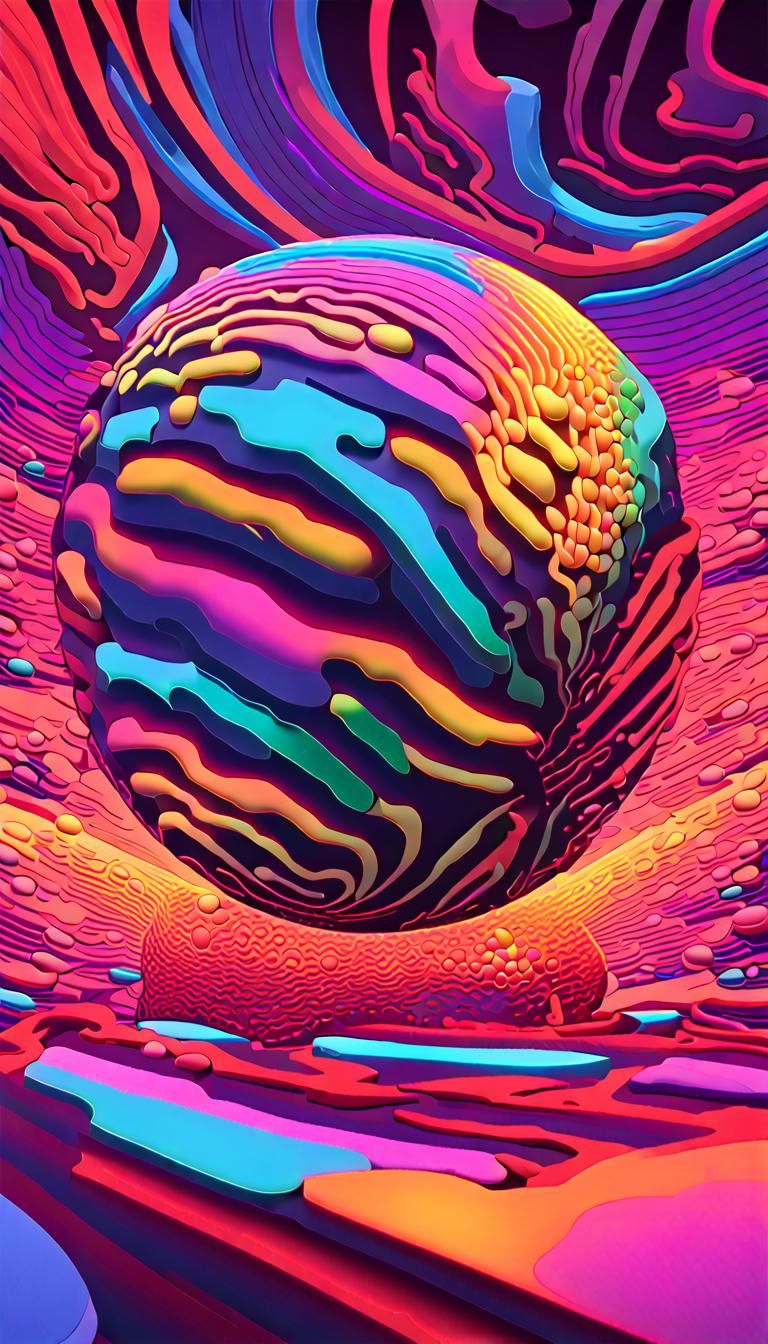 Sphere Transformation in Neon 3D Psychedelic Art
