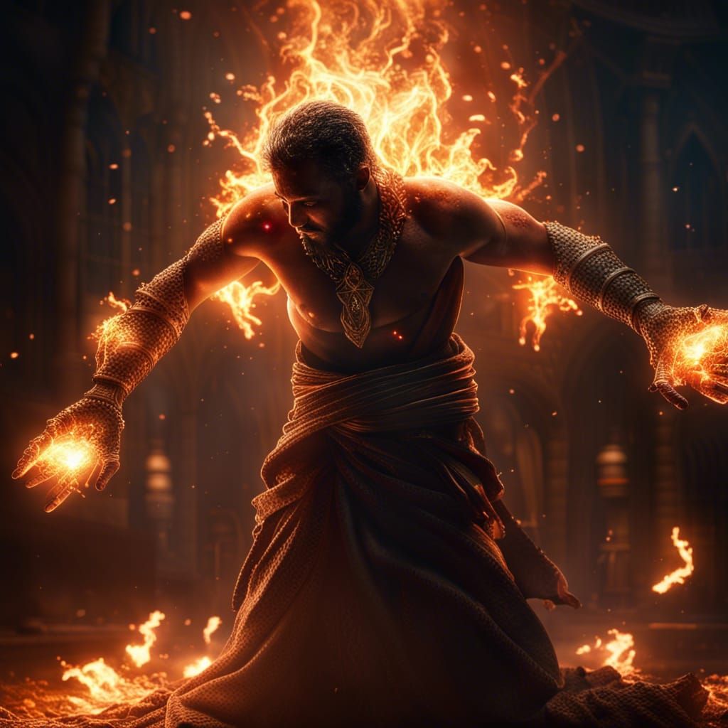 Fiery Jinn Emanating Light Shards in HDR