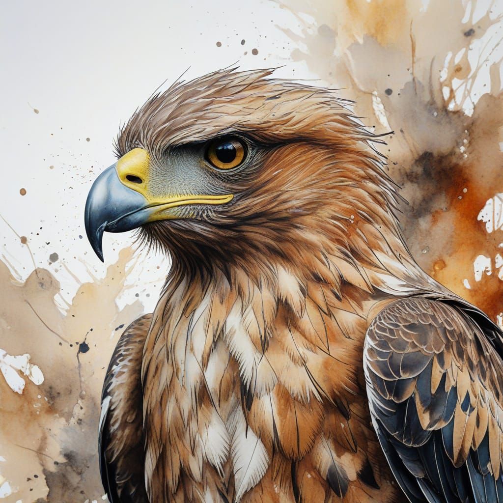 Booted Eagle Portrait in Watercolor Style